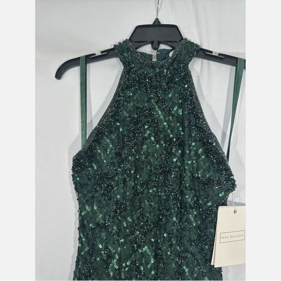 NWT $398 MAC DUGGAL [ 8 ]‎ Sequined Halter Midi Dress in Bottle Green - Picture 9 of 14
